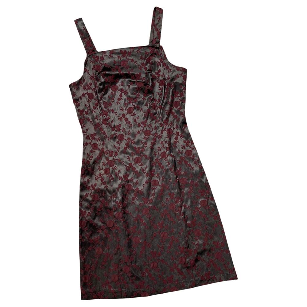 Mini Slip Dress Maroon Shiny Brocade City Triangles Vintage Size 9